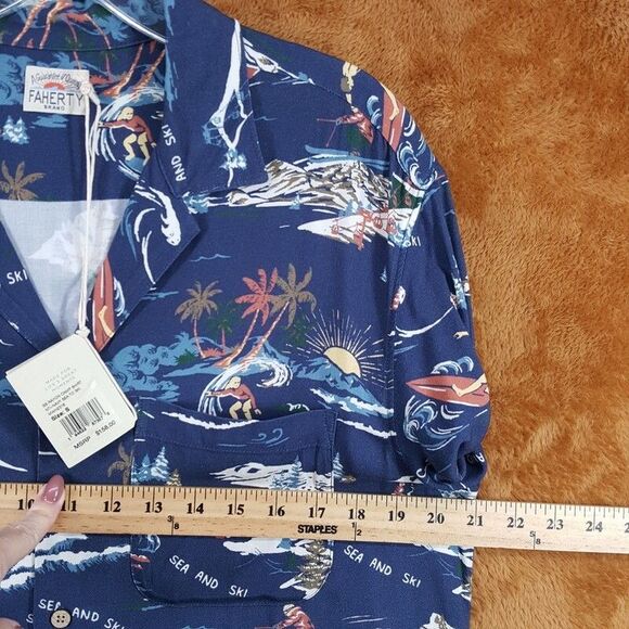 FAHERTY Camp Shirt Mens Small Navy Button Up Short Sleeve Sea to Ski $158 - Picture 5 of 7